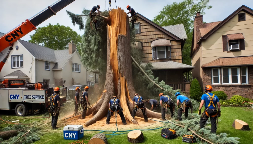 Removing a storm-damaged tree.